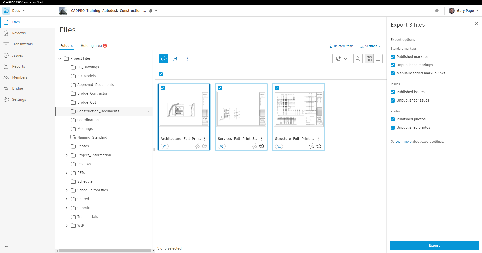 screenshot of files in autodesk build software