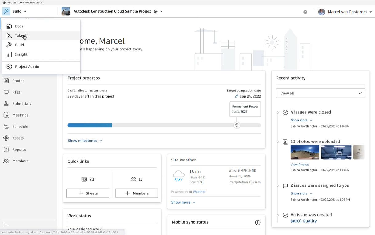 table of data in autodesk takeoff