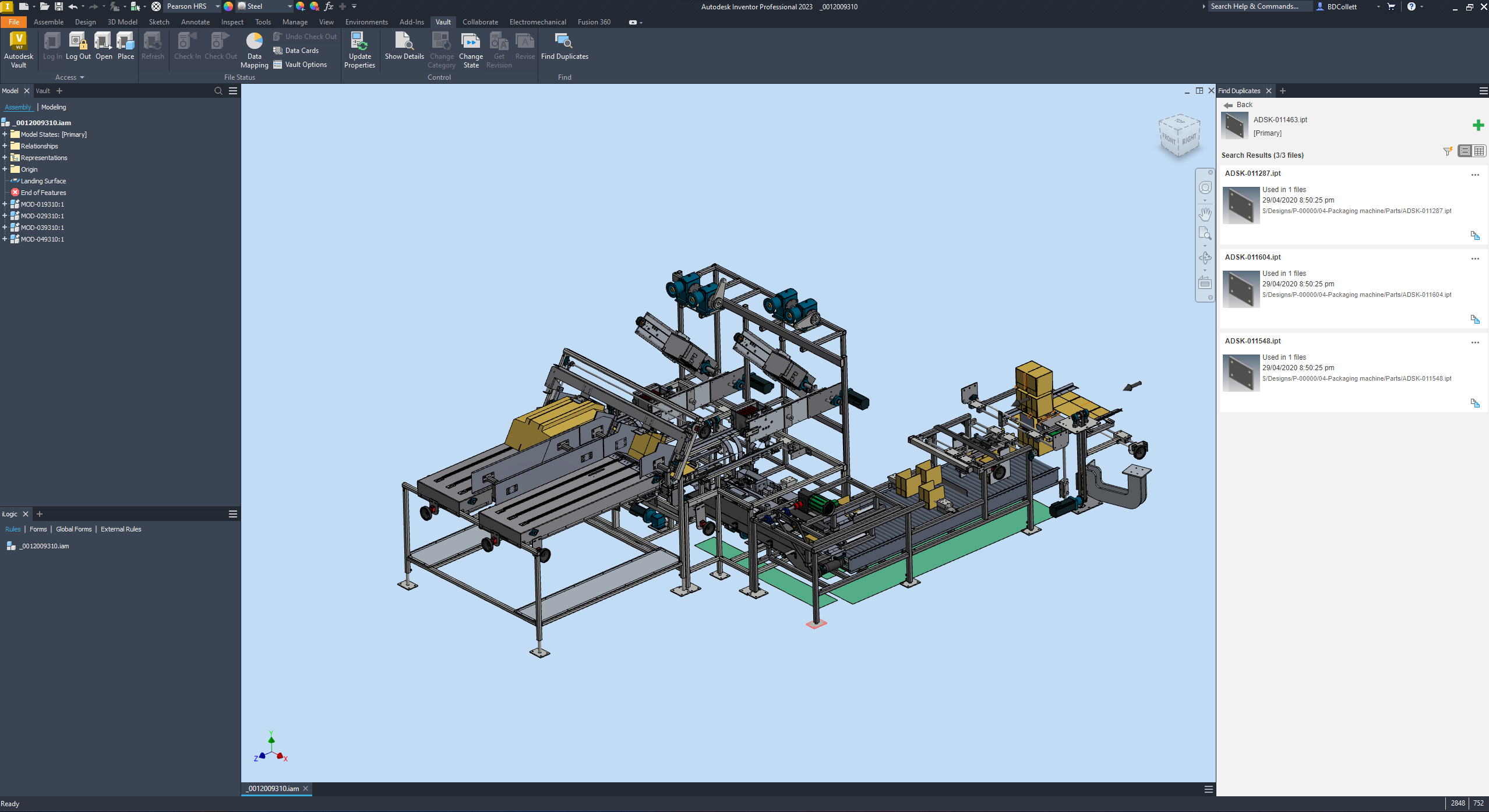 screenshot of 3D model in autodesk vault