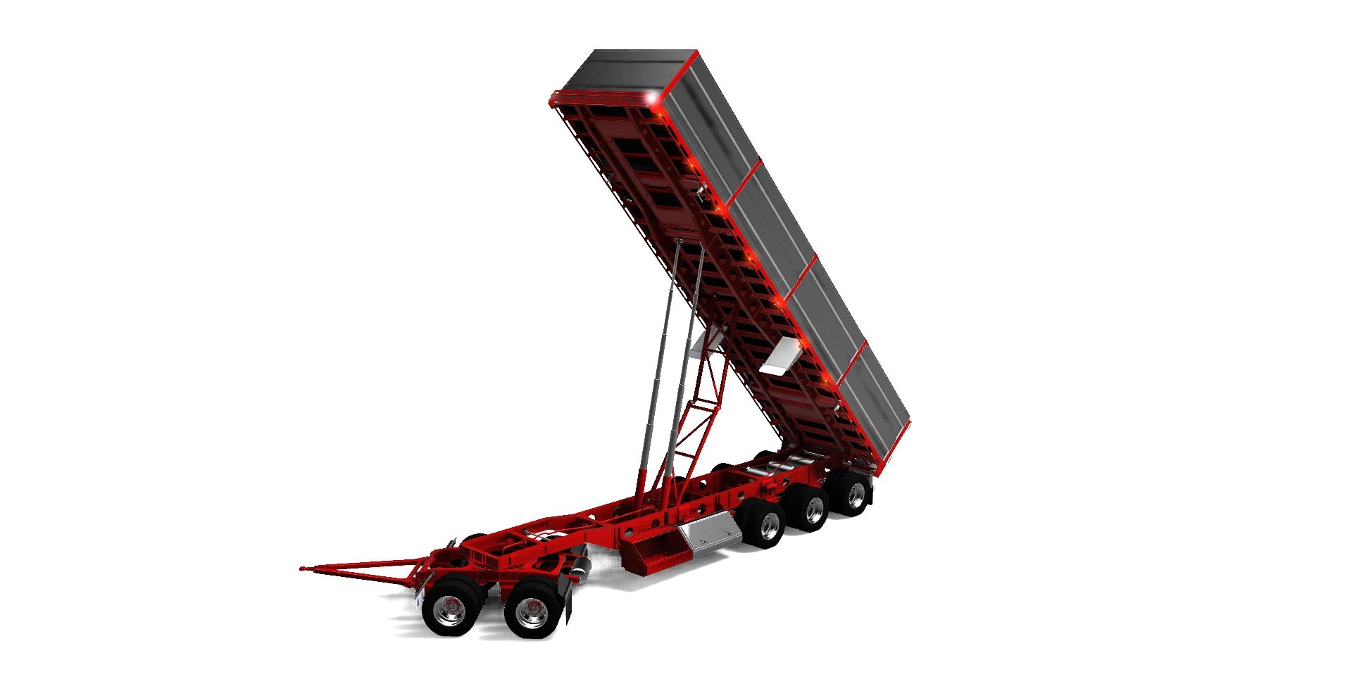 Rendering of a red Roadmaster trailer tipped with white background 
