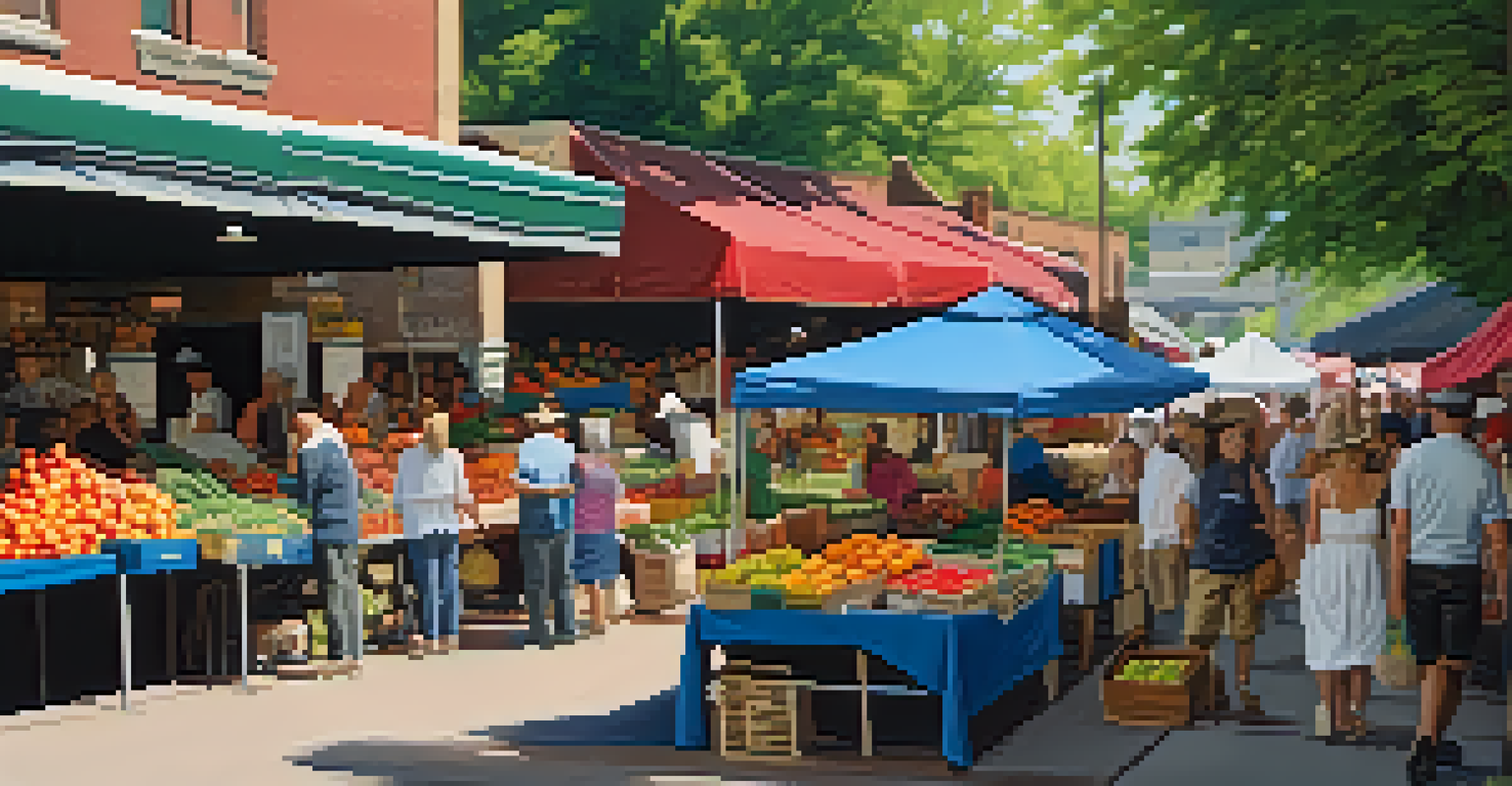 Outdoor market in Buffalo filled with colorful produce and vendors interacting with customers.