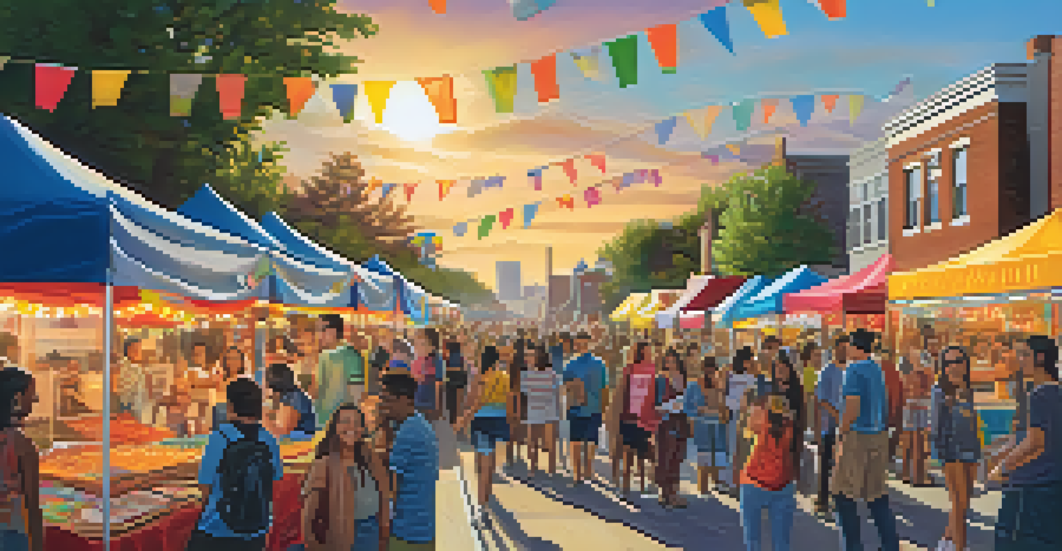A bustling street fair in University Heights with food stalls and a diverse crowd enjoying the festivities.