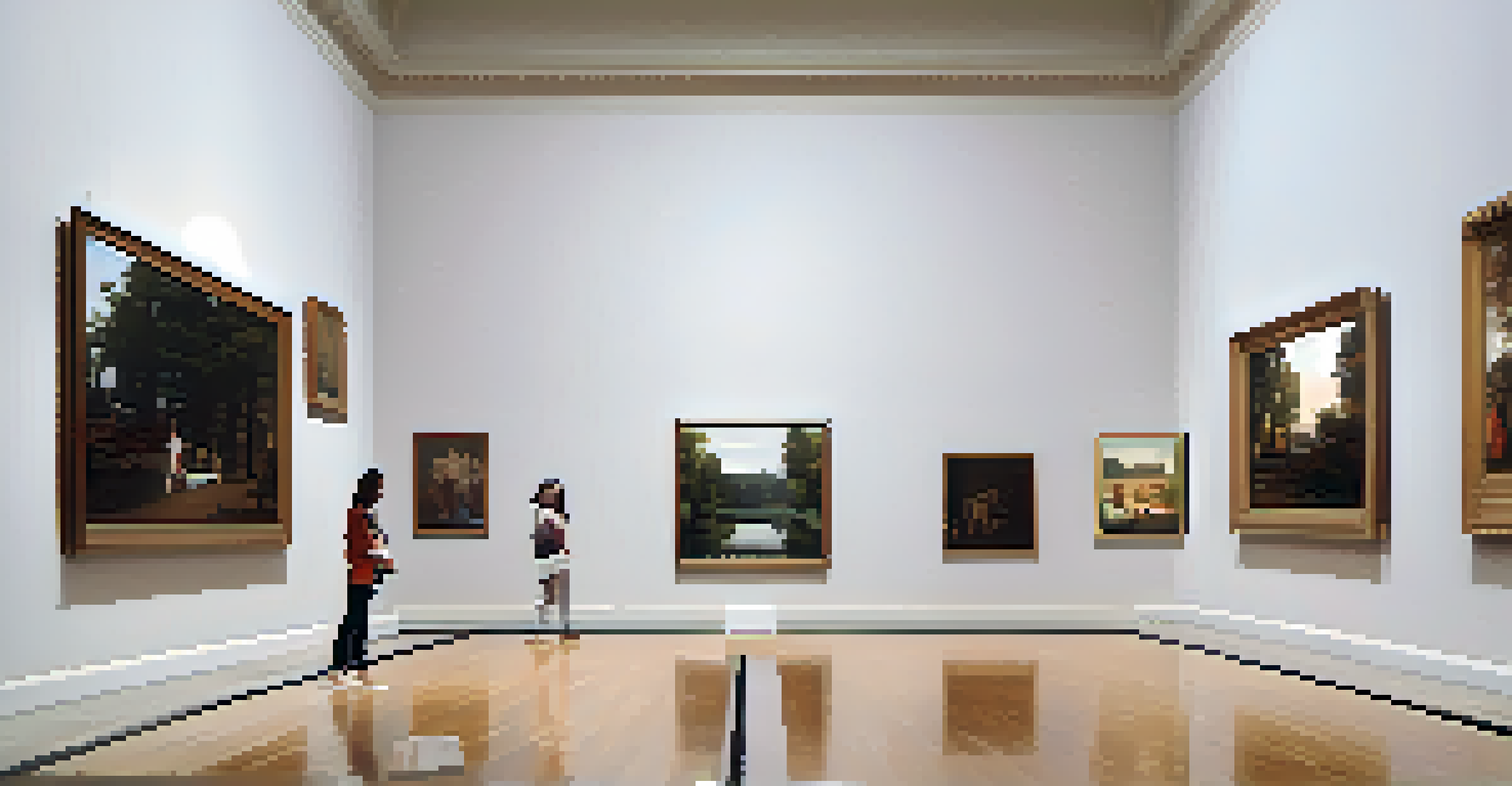 Inside the Albright-Knox Art Gallery, visitors admire contemporary artworks in a spacious and well-lit environment.