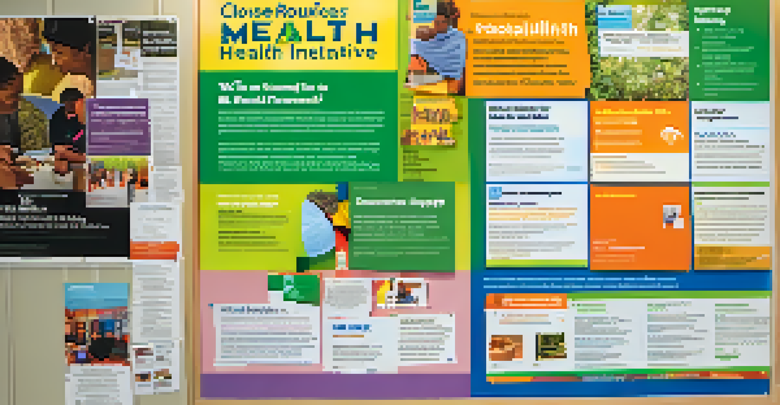 A close-up of a colorful community health initiative poster promoting mental health resources at a local community center.