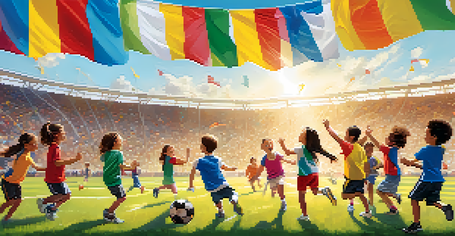 Children playing in a youth sports league, highlighting teamwork and joy in a community setting.