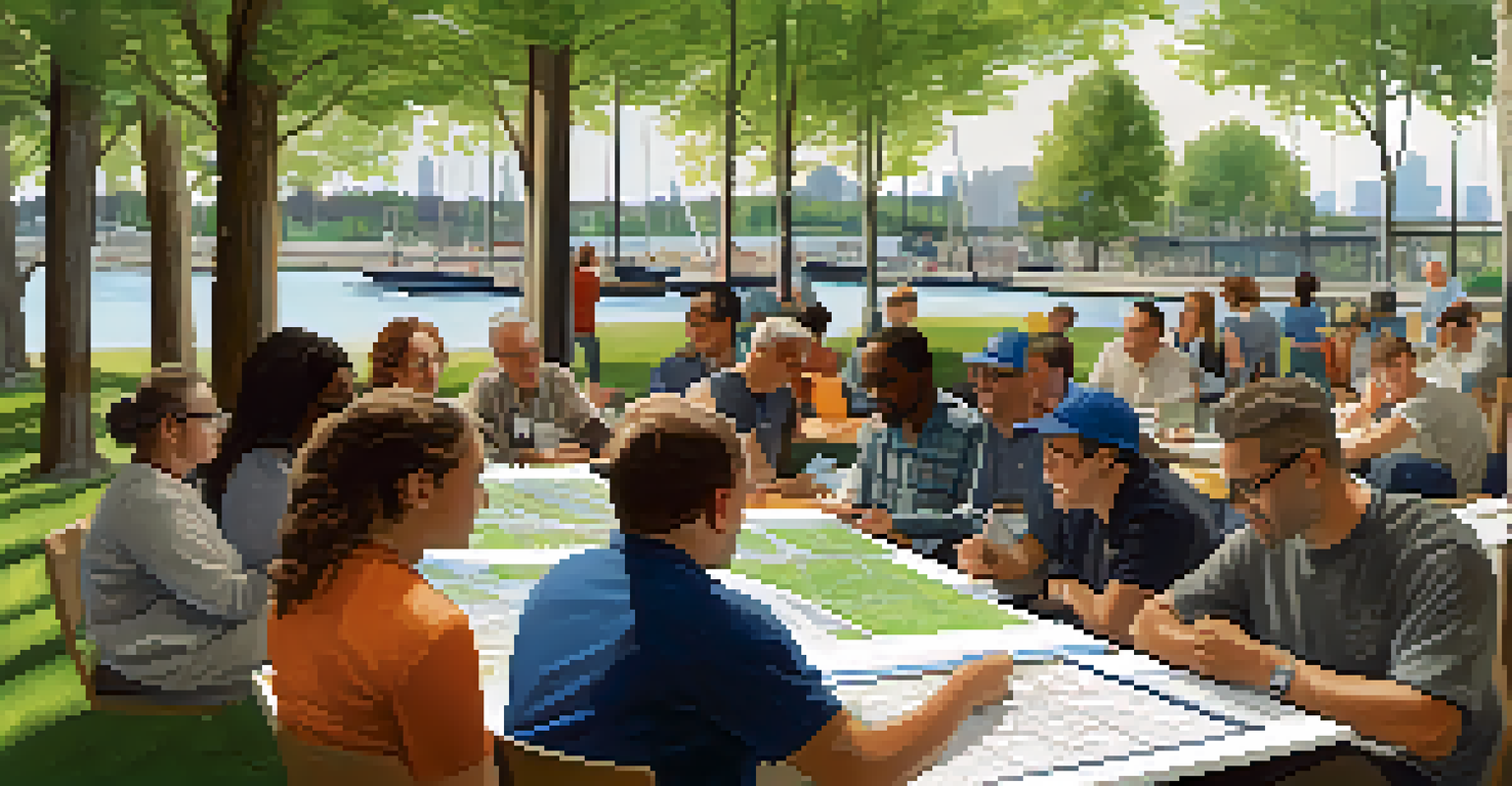 Residents participating in a community workshop at Buffalo's waterfront, surrounded by nature and planning materials.