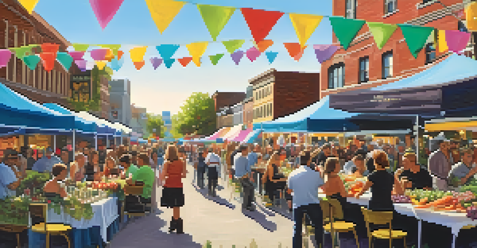 A lively wine festival in Buffalo with attendees tasting wine at colorful booths and a band playing in the background.