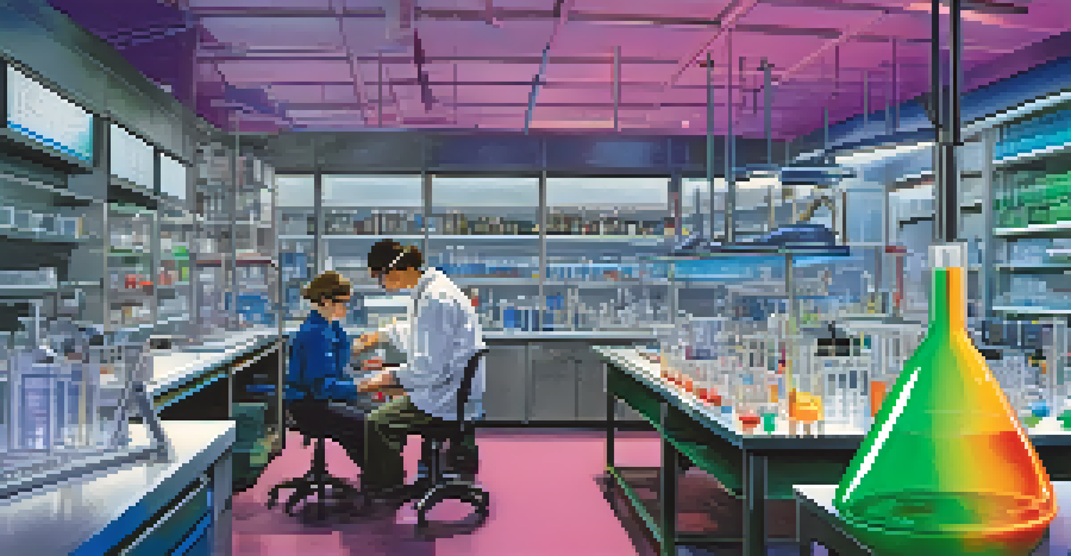 A student in a laboratory setting at the University at Buffalo, conducting experiments with colorful liquids and high-tech equipment.