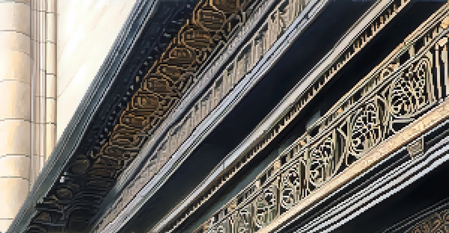A close-up view of ornamental architectural details featuring natural motifs and intricate patterns.