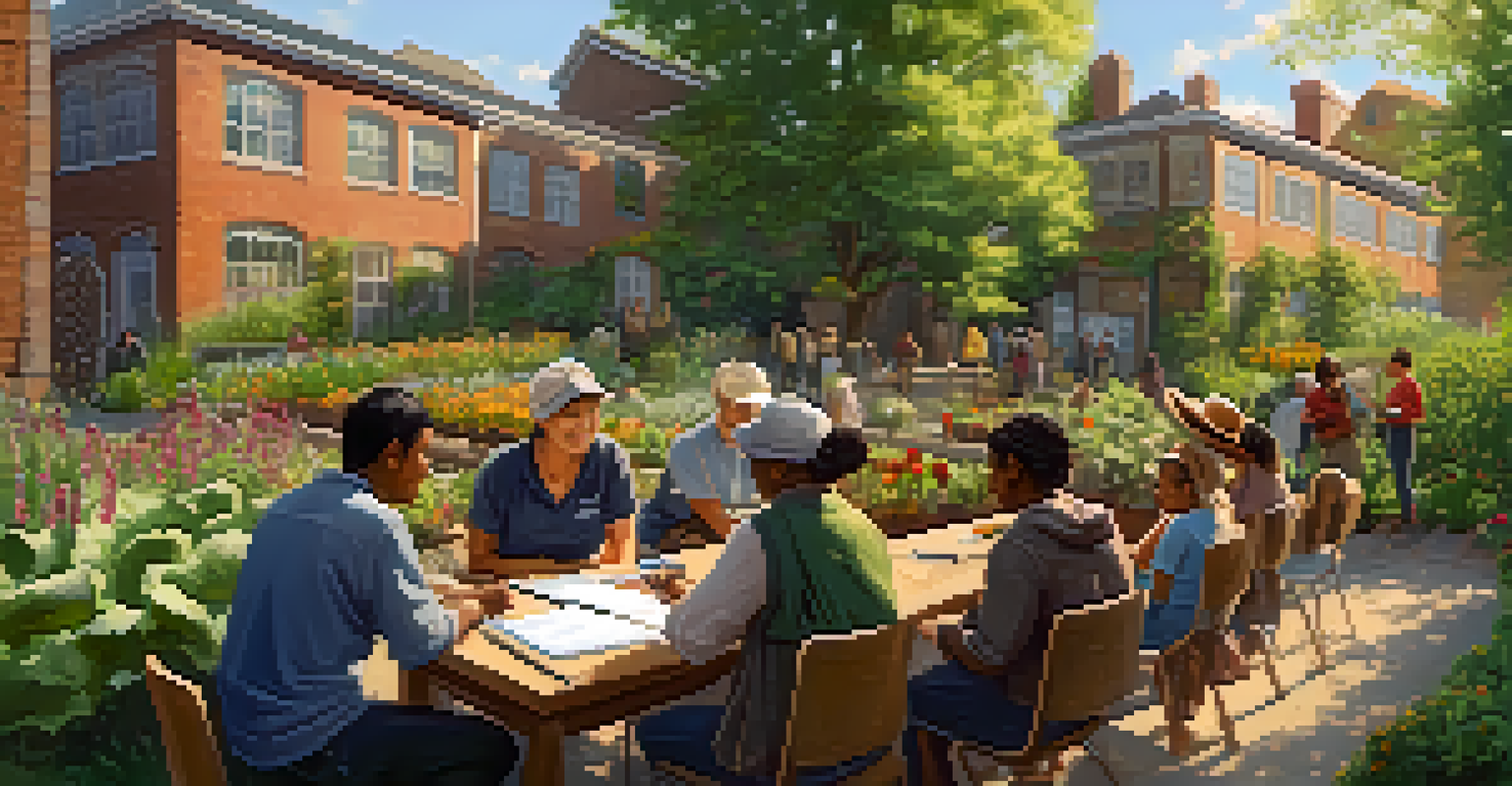 An educational workshop in an urban garden with immigrant farmers teaching community members about traditional farming techniques.
