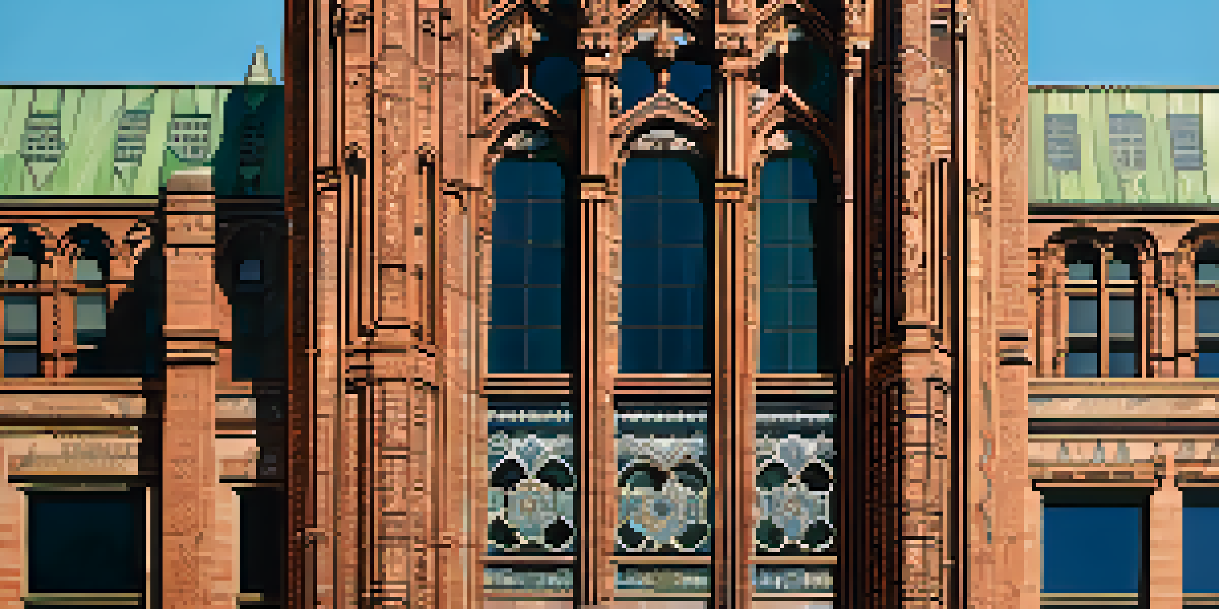 A photo of the Guaranty Building in Buffalo with detailed ornamentation and a clear blue sky.