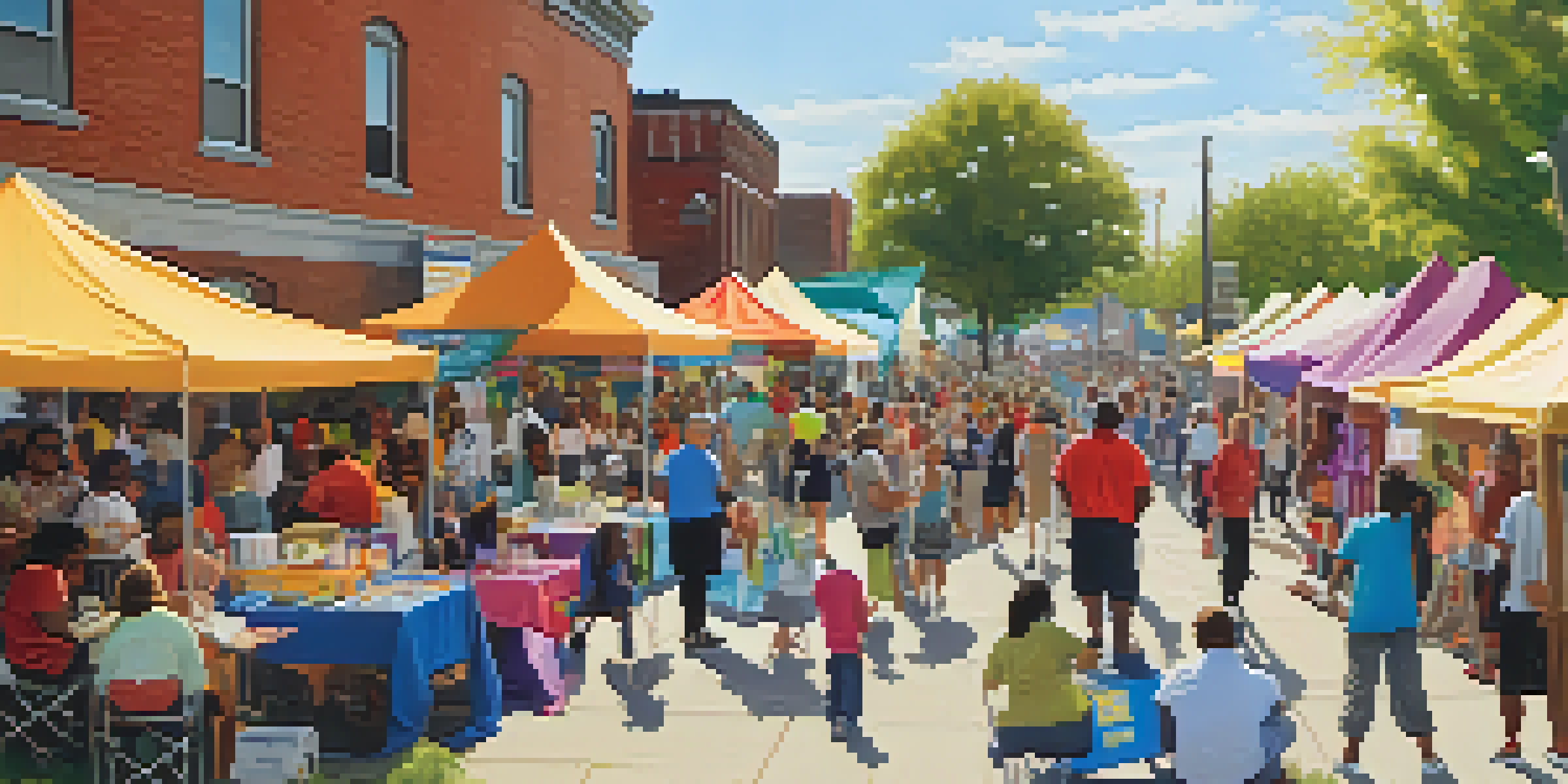 A lively community health fair in Buffalo with diverse participants engaging in health activities and local vendors under colorful banners.