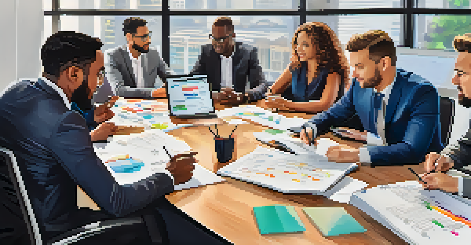 A close-up of entrepreneurs brainstorming in a modern conference room with laptops and colorful notes on a whiteboard.