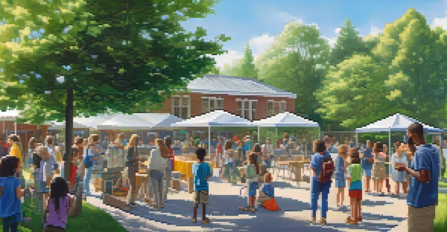 A community event where students interact with a museum exhibit outdoors, surrounded by parents and educators in a sunny park.