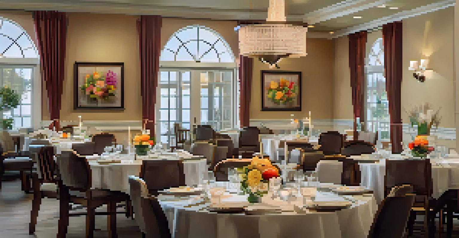 An elegant dining area in a senior living community with residents sharing a meal together.