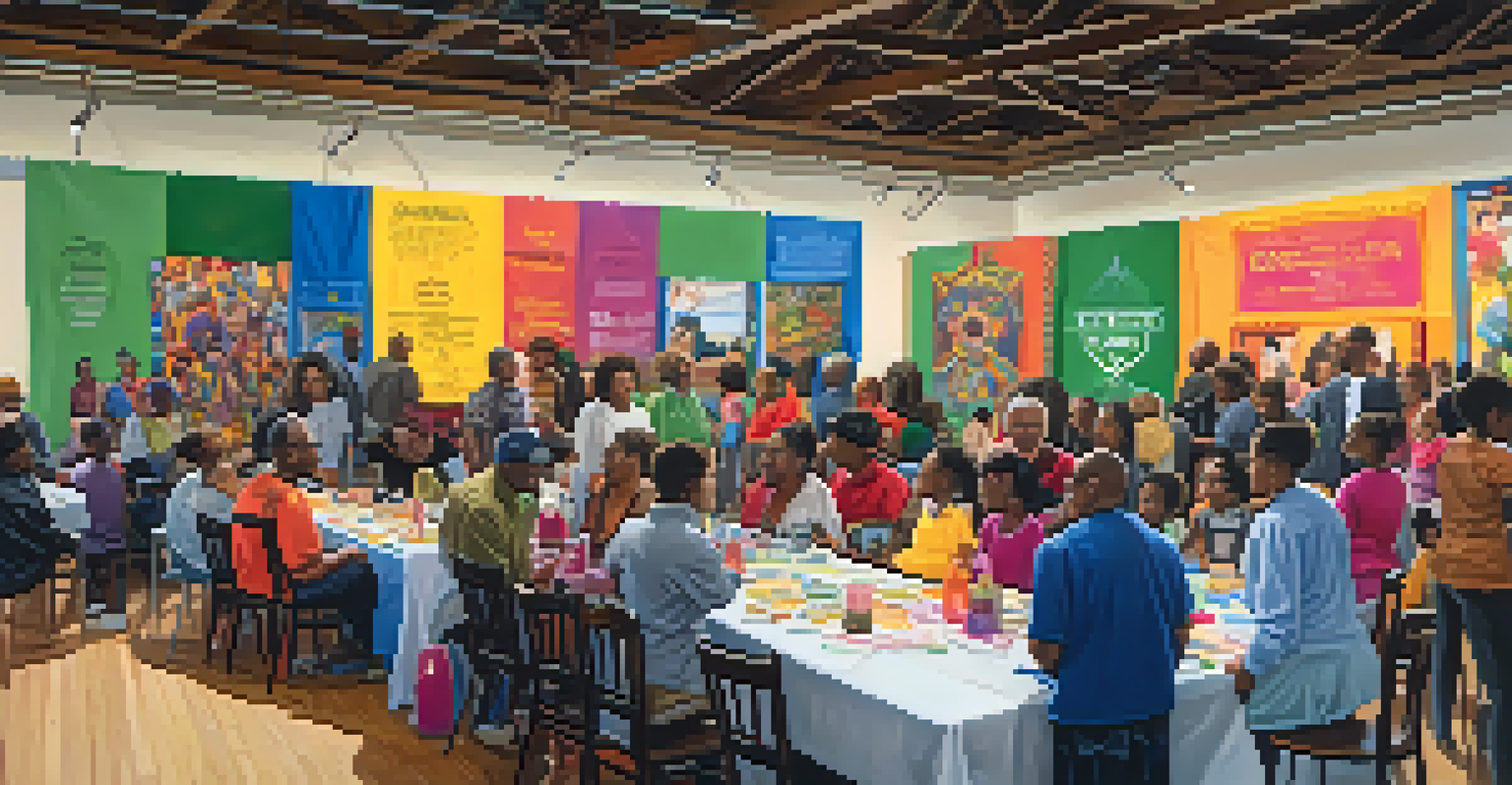A community event at the Buffalo African American Cultural Facility, featuring local artists, children in arts and crafts, and performers on stage.