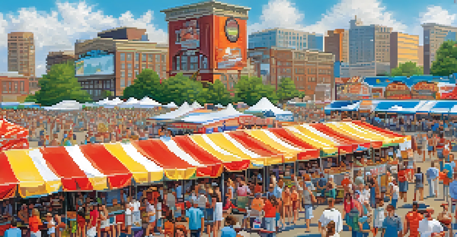 A bustling waterfront scene during the National Buffalo Wing Festival with colorful food stalls and crowds enjoying buffalo wings.