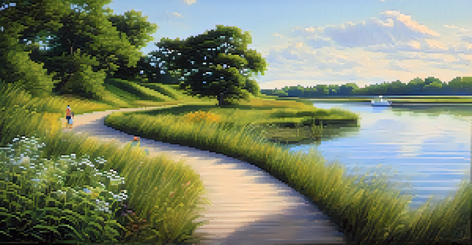 A serene walking trail in Tifft Nature Preserve at Buffalo's Outer Harbor, surrounded by nature and wildlife.
