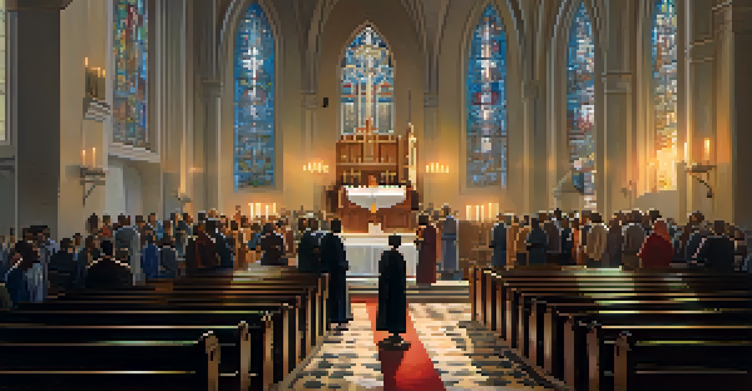 Interior of a church filled with sunlight and a diverse congregation listening to an abolitionist speaker.