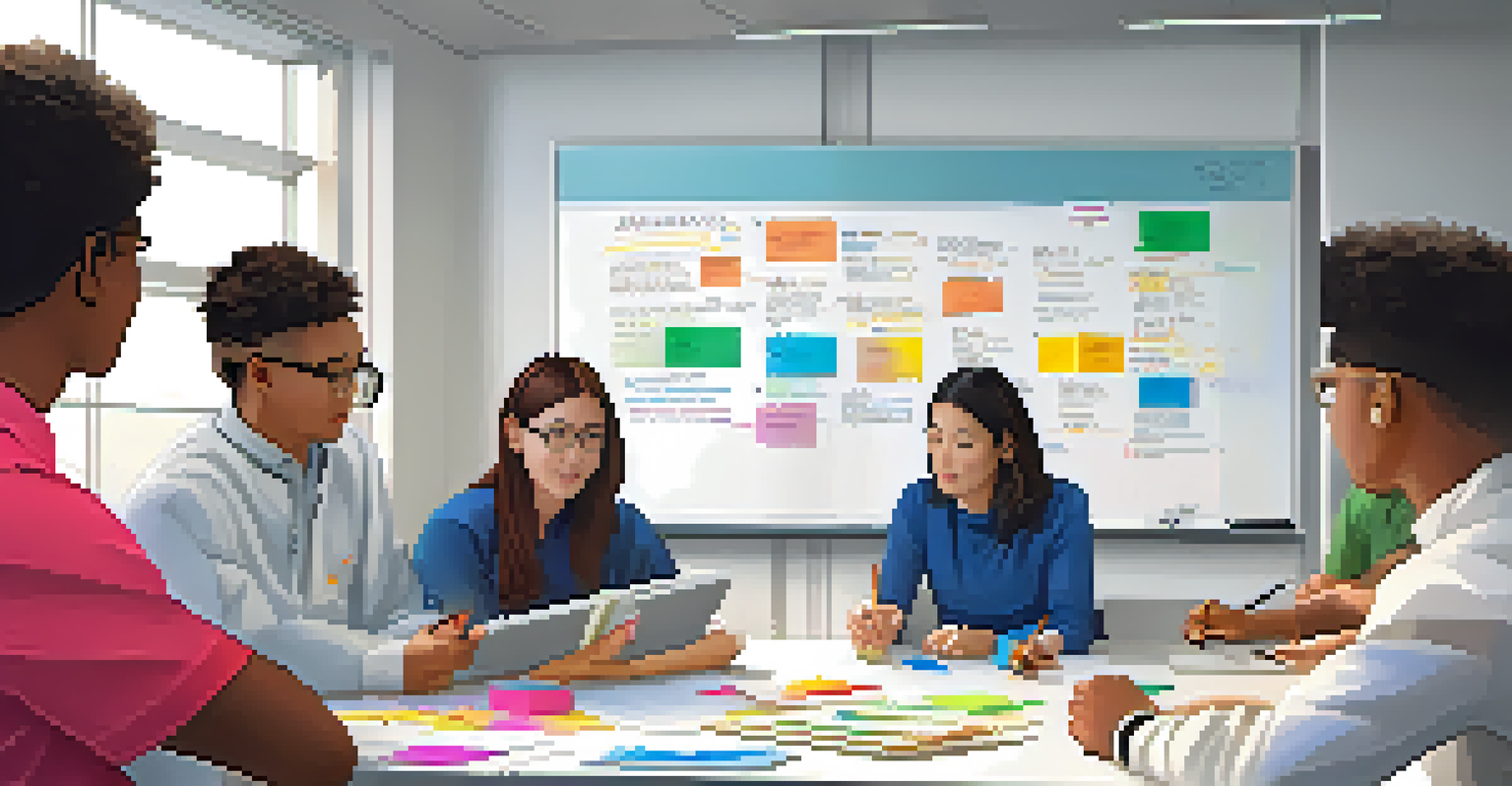 Students from various STEM fields brainstorming in a workshop at the University at Buffalo, surrounded by colorful sticky notes and diagrams.