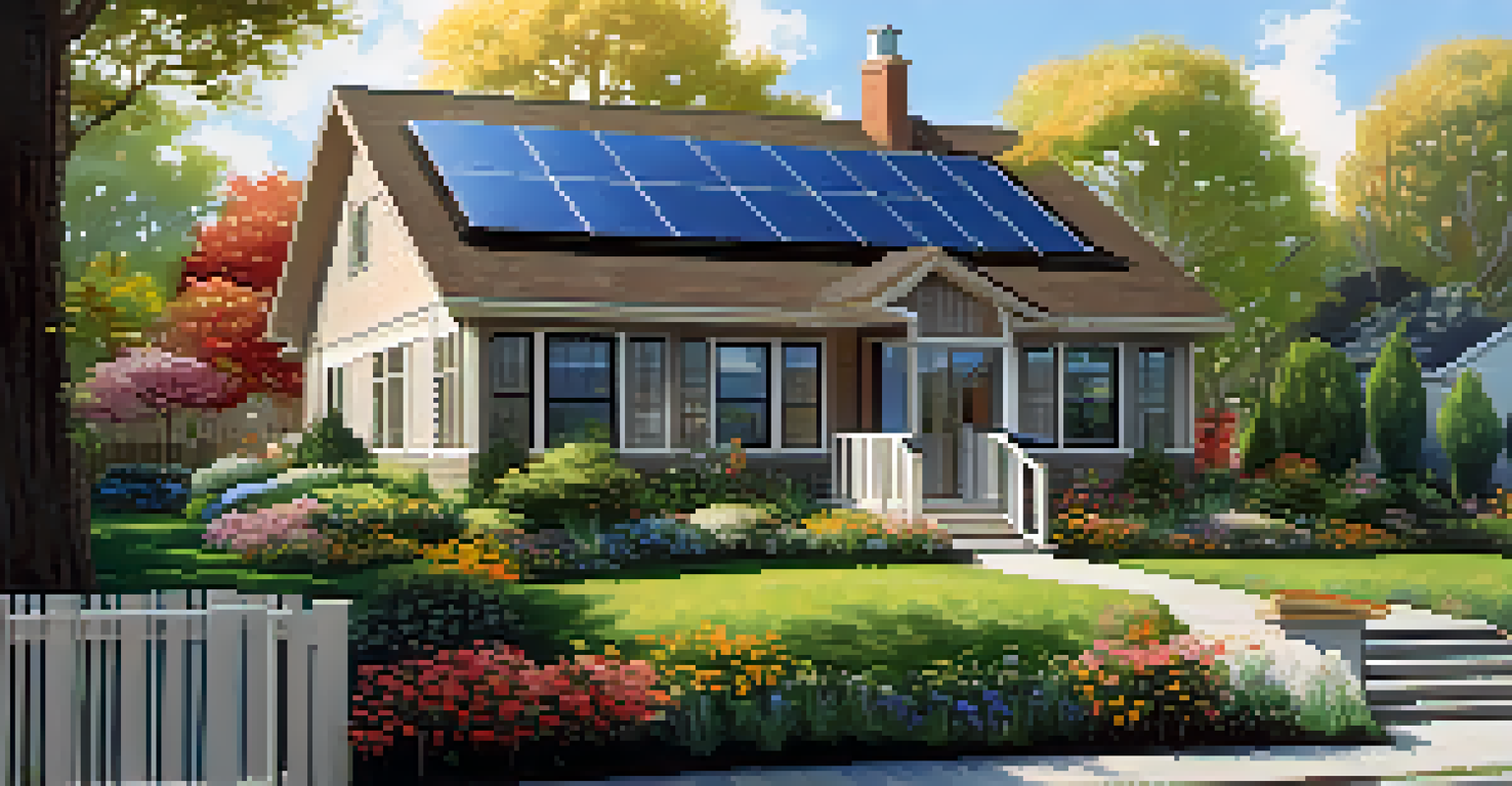 An eco-friendly suburban home in Buffalo with solar panels and a beautiful garden.