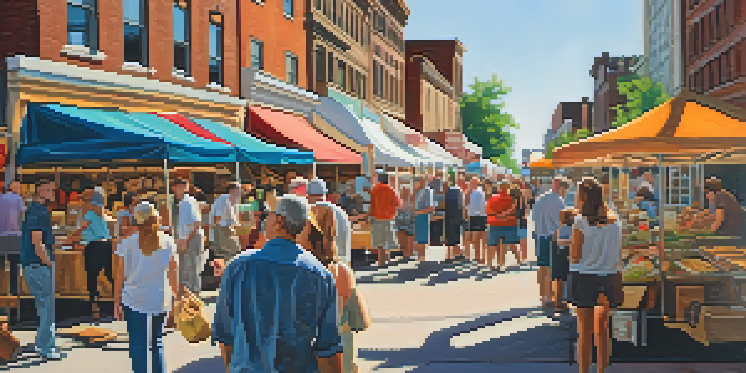 A lively street filled with artists and people enjoying the Allentown Art Festival, with colorful art displays and food vendors.