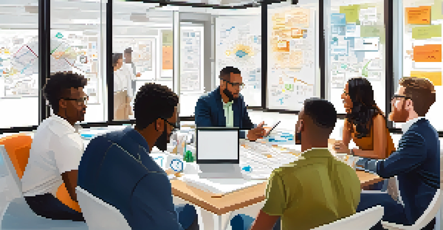 A close-up of entrepreneurs brainstorming in a bright room with whiteboards filled with ideas.