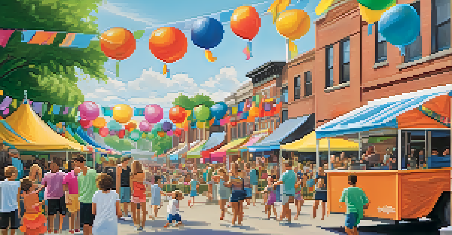 A vibrant outdoor festival in Buffalo with food trucks and families enjoying summer activities.