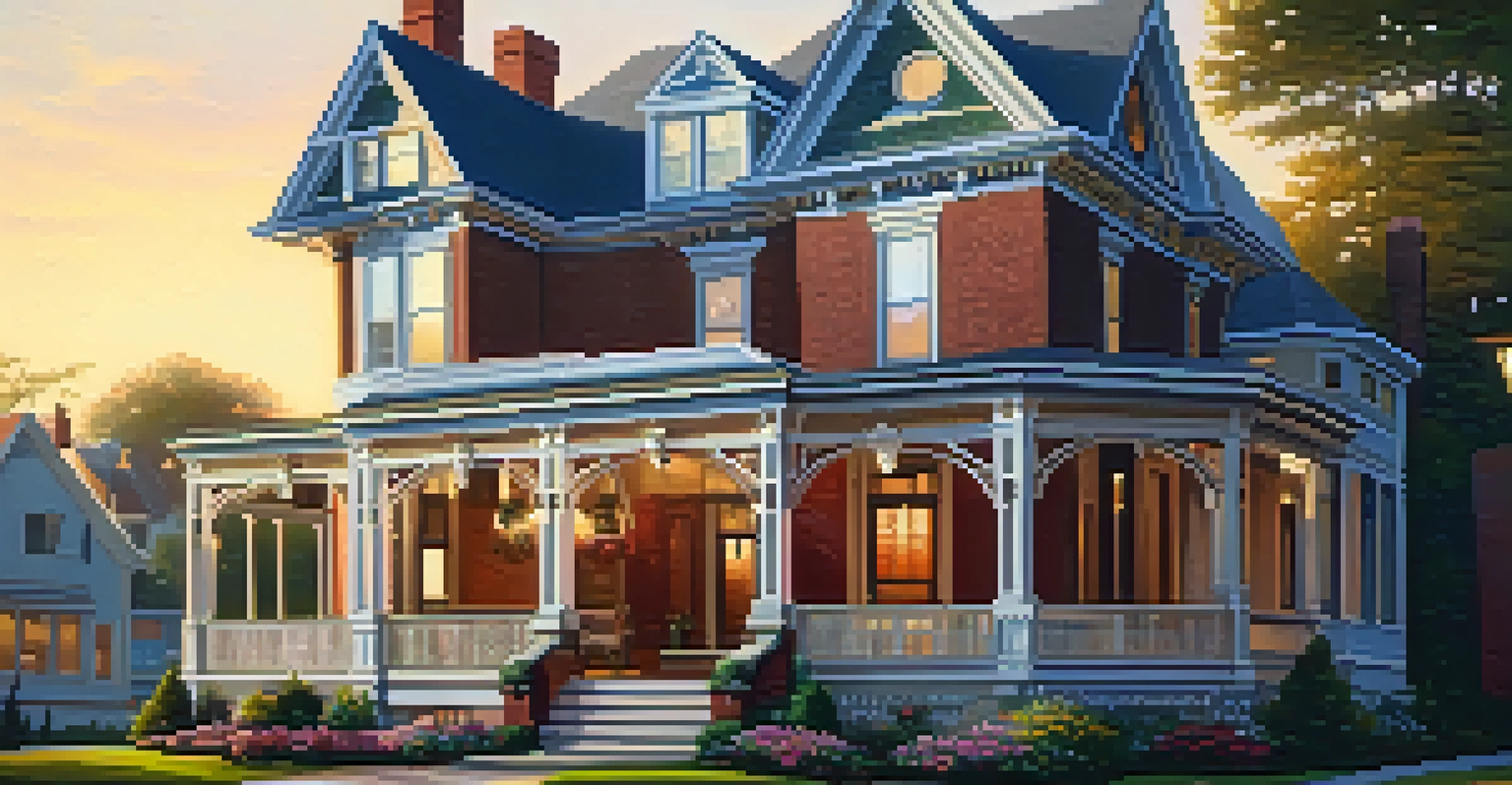 Close-up of a restored Victorian home with decorative details and flowers in front.