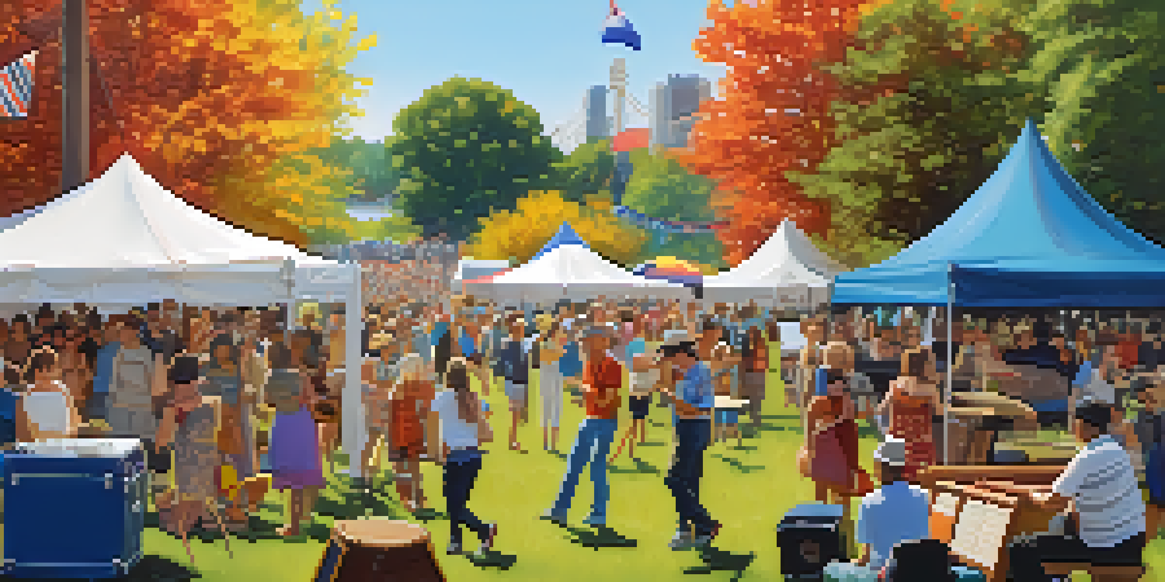 A vibrant folk music festival in Buffalo with musicians performing and a diverse crowd enjoying the lively atmosphere.
