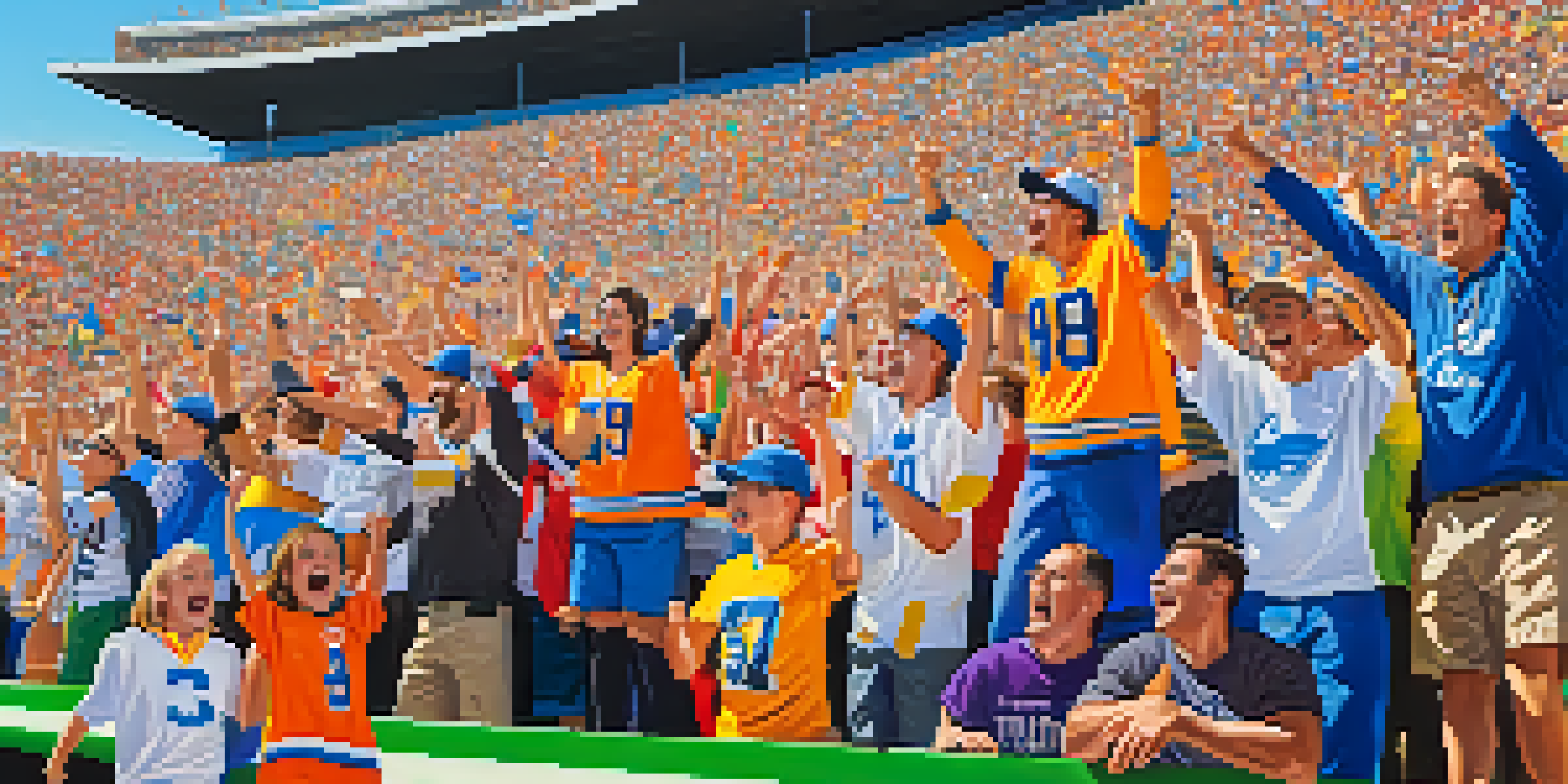 A lively outdoor scene at Buffalo's lacrosse game, with fans in colorful jerseys cheering in a sunny stadium.