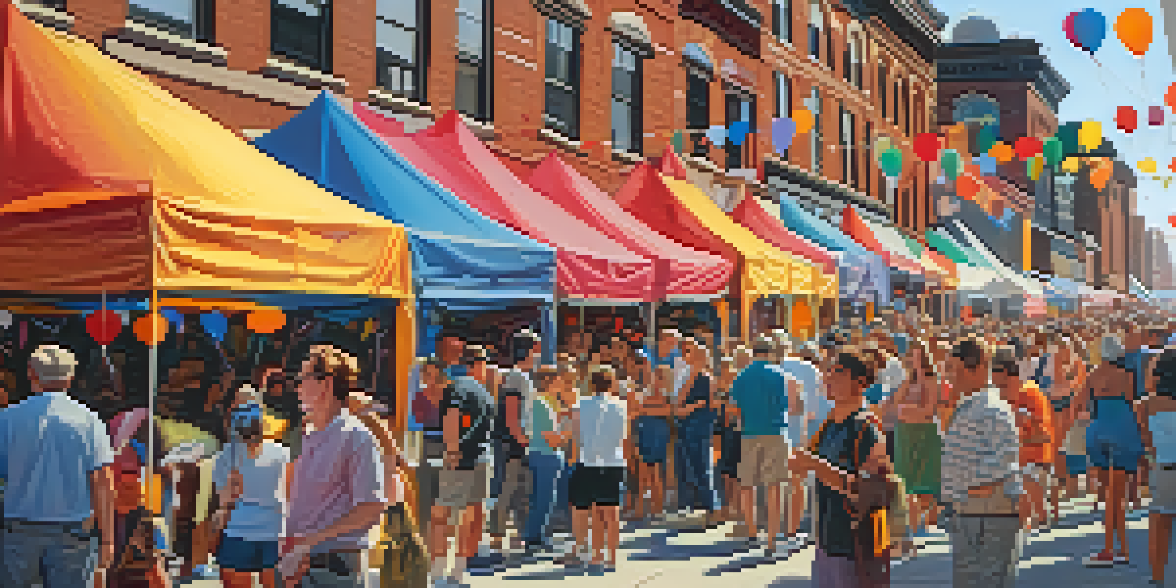 A lively outdoor art festival in Buffalo, with colorful tents, diverse artists, and a crowd enjoying the vibrant atmosphere.