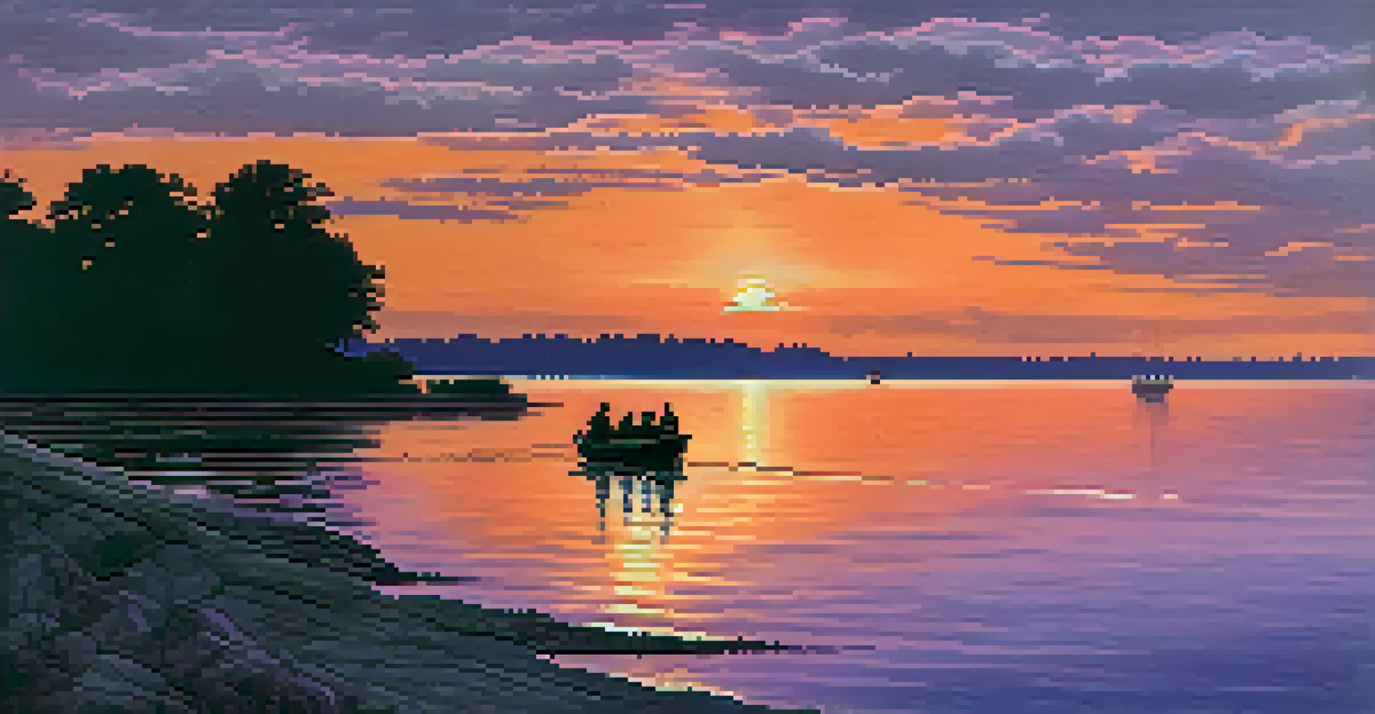 A boat sailing towards the Canadian border on Lake Erie at dusk, symbolizing the escape to freedom.