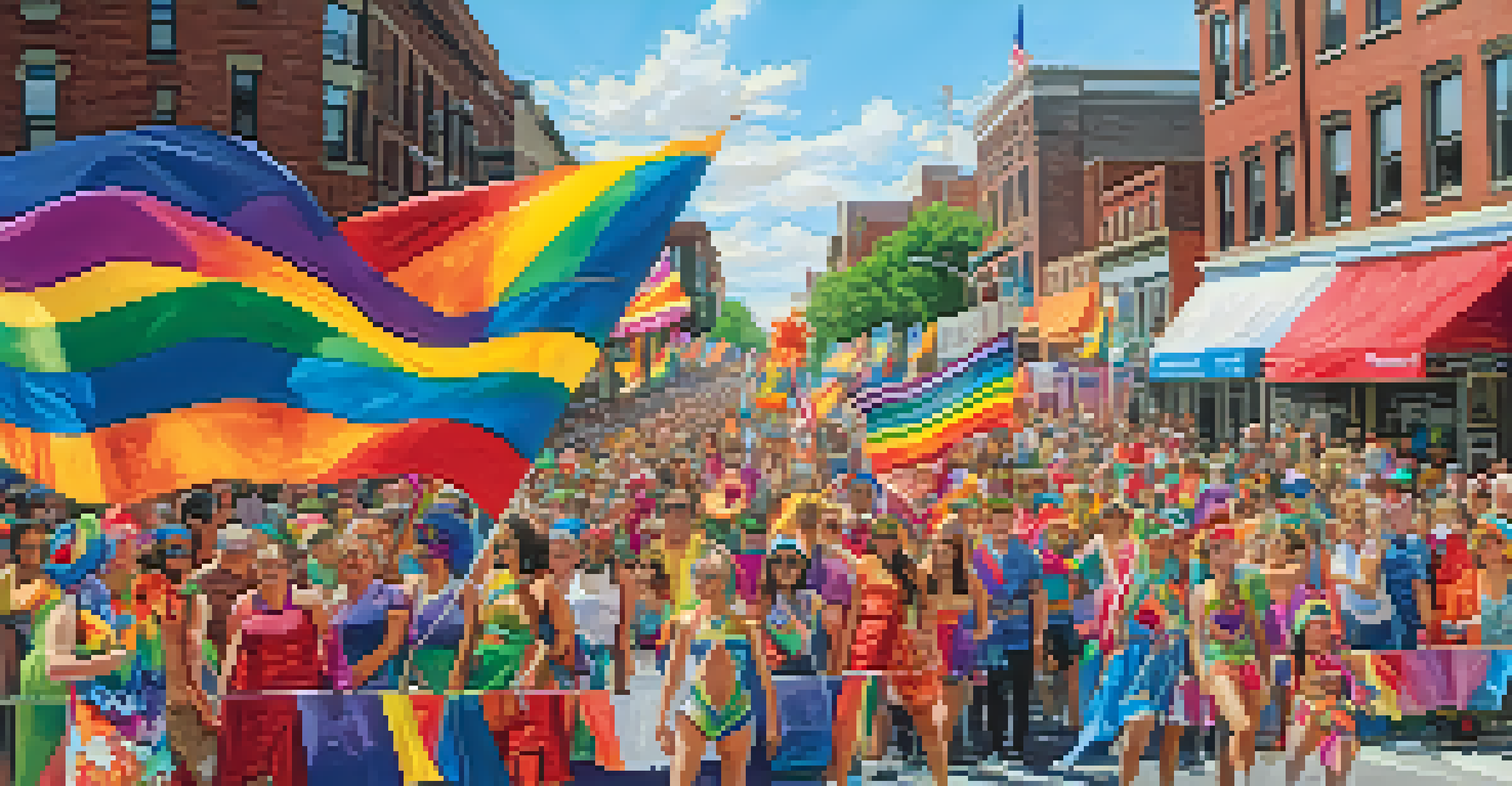 A joyful pride parade in Buffalo with colorful floats and participants celebrating diversity and inclusion.