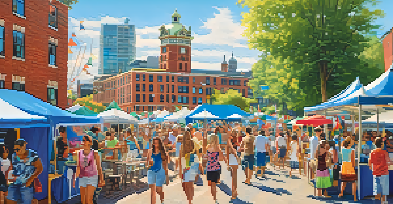 A vibrant summer festival at Canalside in Buffalo, filled with people enjoying music and food.