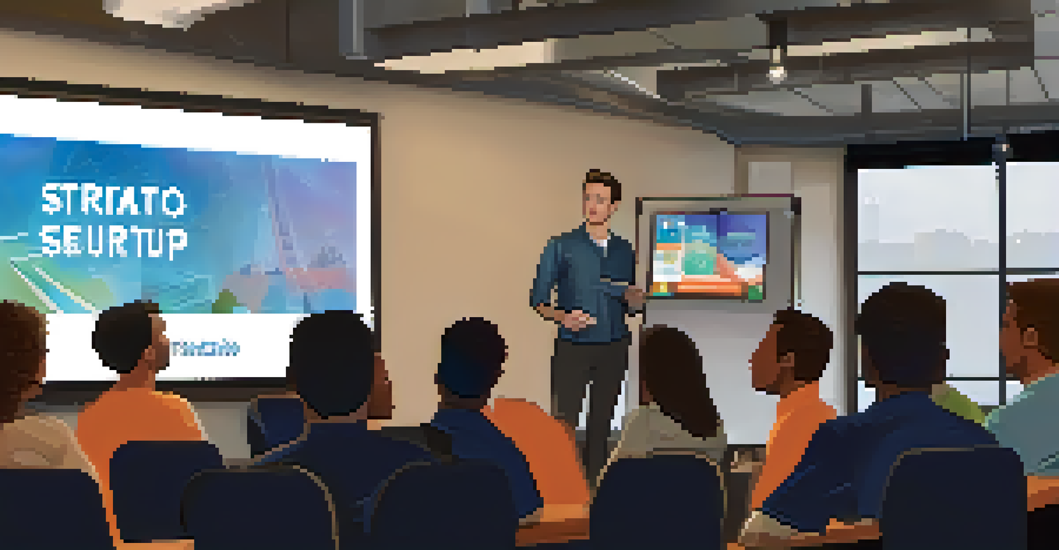 A young entrepreneur presenting at a networking event in Buffalo, with an engaged audience in the background.