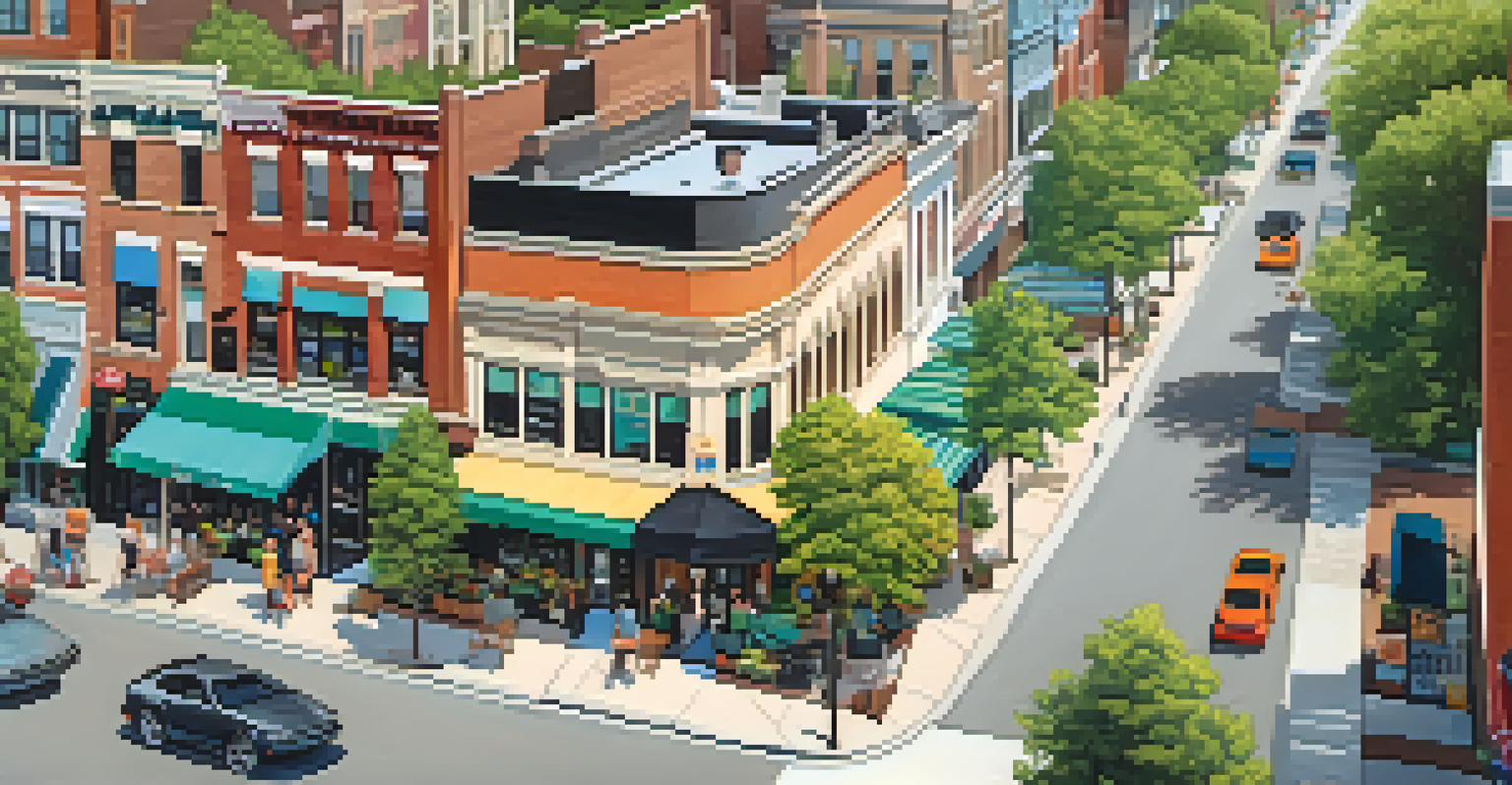 Aerial view of Elmwood Village showcasing boutiques, restaurants, and green parks in Buffalo.