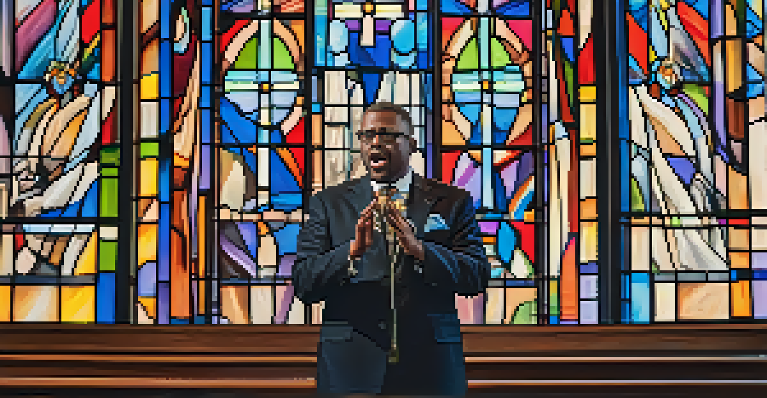 Rev. J. Edward Nash Jr. passionately speaking in a church, with stained glass windows in the background, showcasing his dedication to social justice.