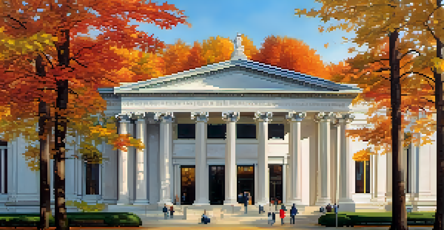 The Albright-Knox Art Gallery with classical architecture and autumn foliage surrounding it.