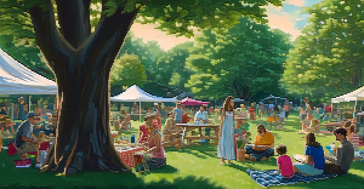 A family participating in a music workshop at a summer folk music festival in a park setting.