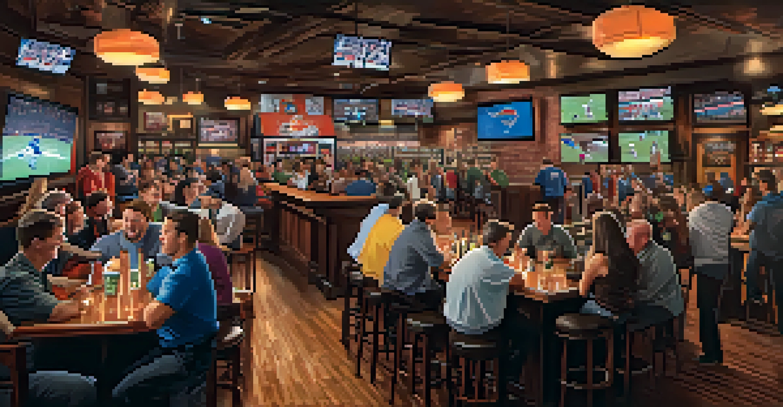 Fans in a Buffalo sports bar passionately watching a game, surrounded by team memorabilia, creating a lively and emotional atmosphere.