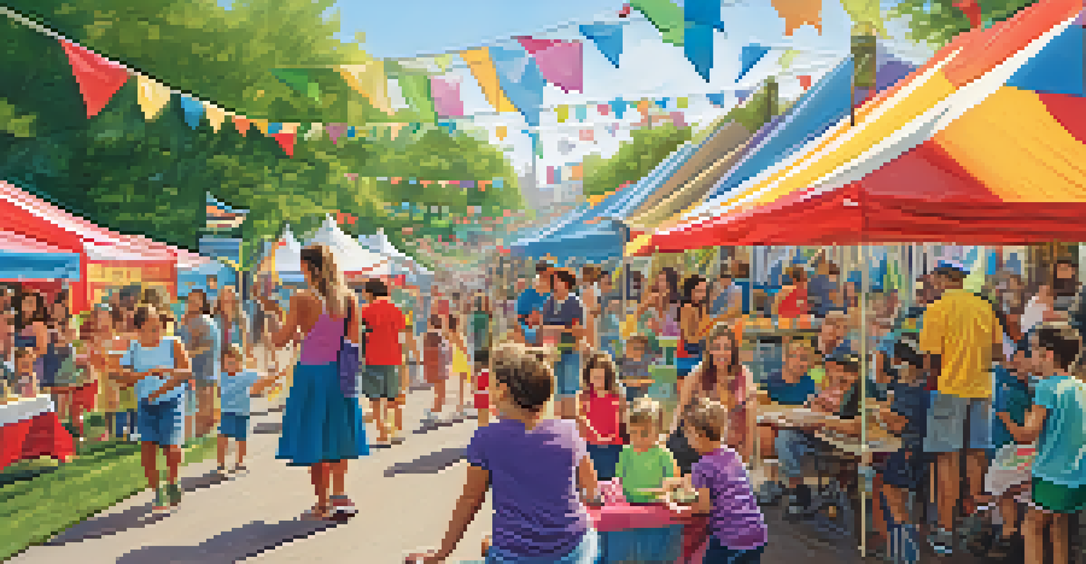A family-friendly festival scene in Buffalo with children participating in face painting and craft activities, colorful tents and happy parents in the background.