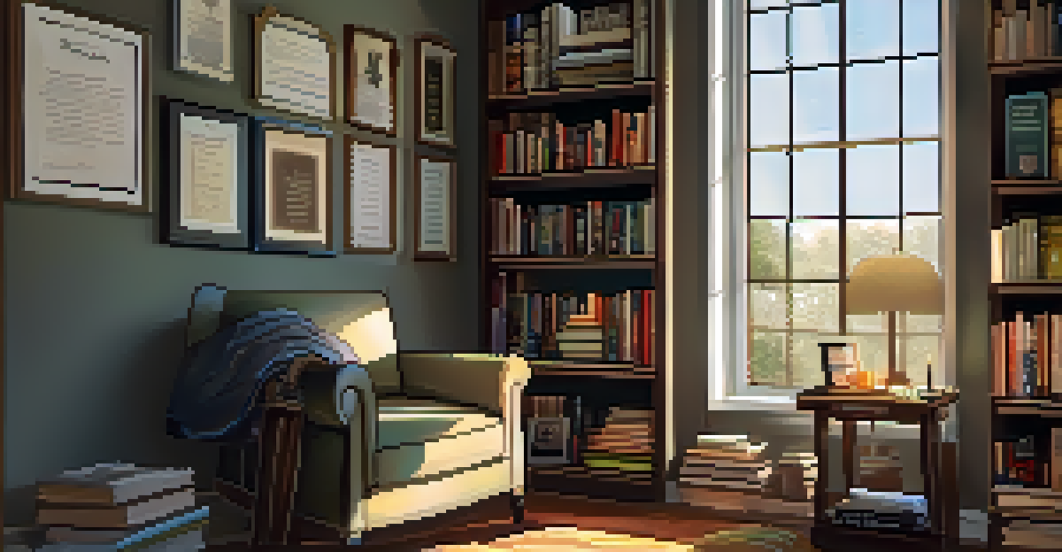 A warm reading nook in a Buffalo home, showcasing books, a comfortable chair, and a cup of coffee.