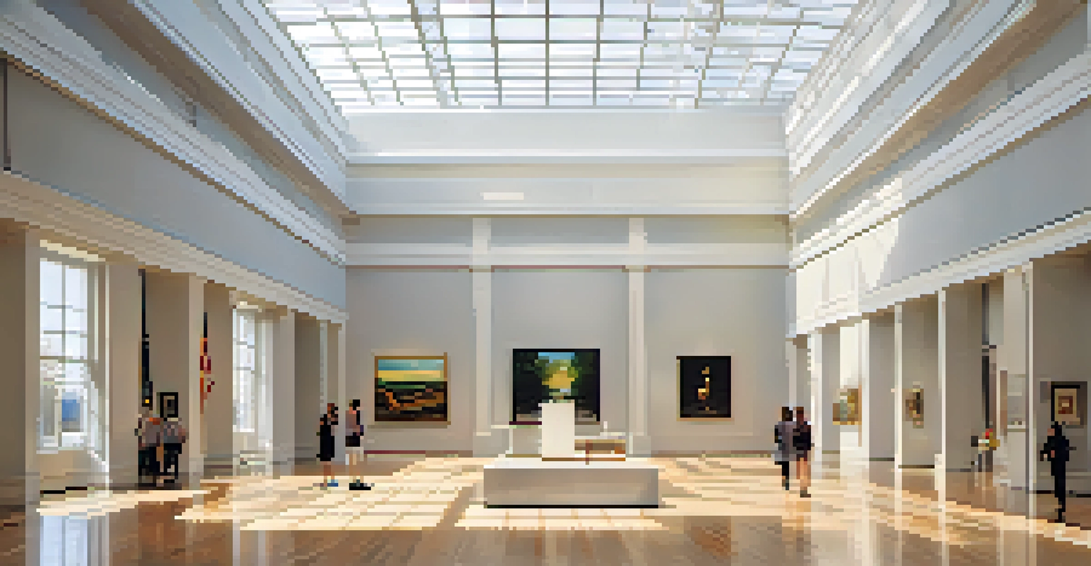 An interior view of Albright-Knox Art Gallery showcasing open spaces, large windows, and vibrant artworks in a minimalist design.