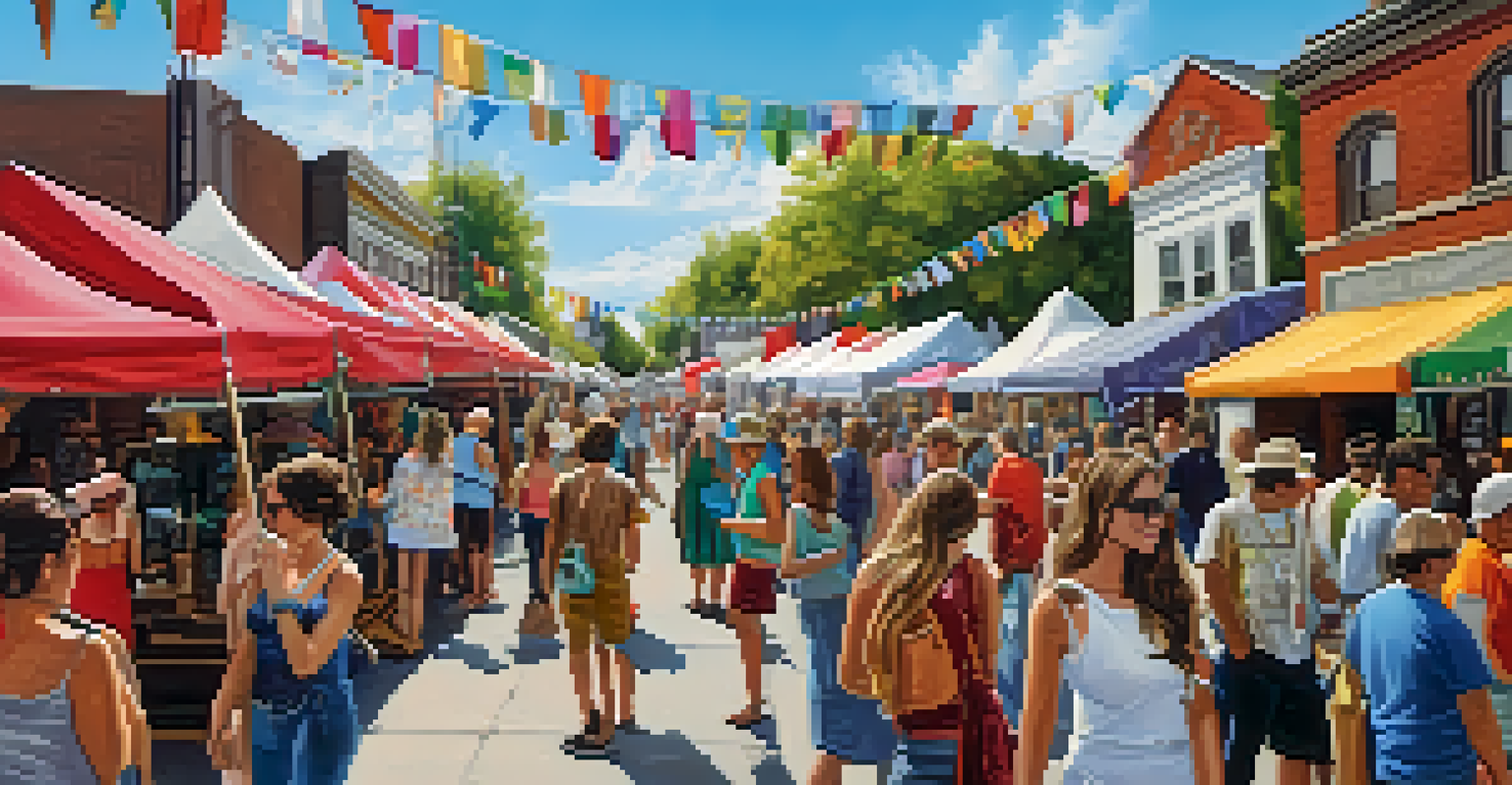 A bustling open-air art festival in Buffalo showcasing local artisans and their handcrafted works with colorful art displays.