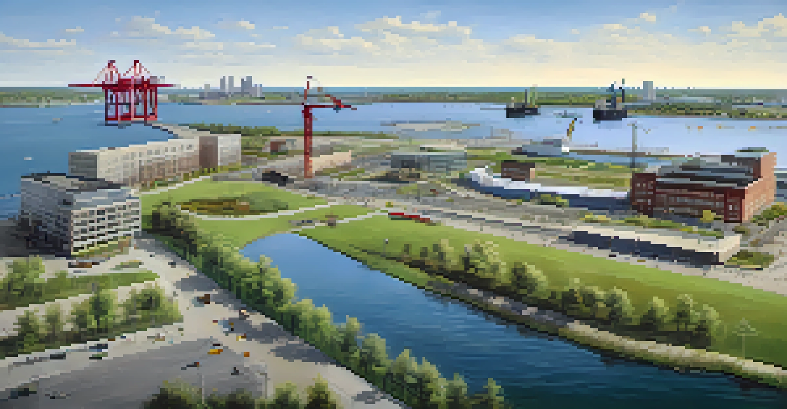 A panoramic view of Buffalo's Outer Harbor showing construction and waterfront, illustrating urban development.