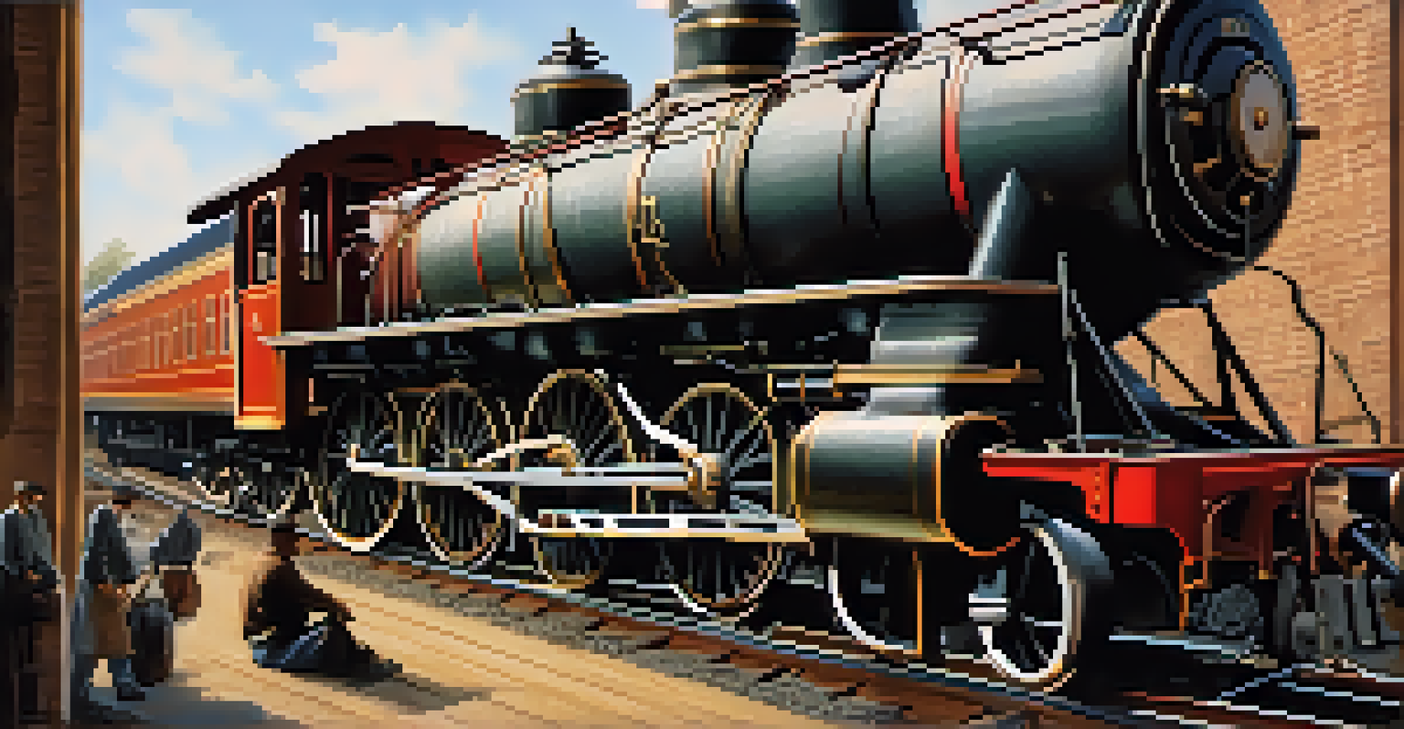 A detailed close-up of a vintage 19th-century train engine with intricate machinery.