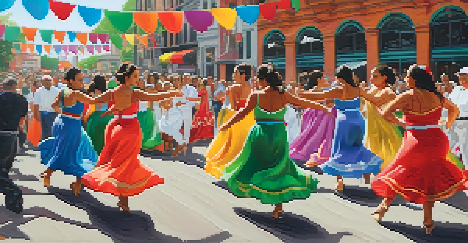 Dancers in colorful traditional attire performing at the Puerto Rican Heritage Festival in Buffalo.
