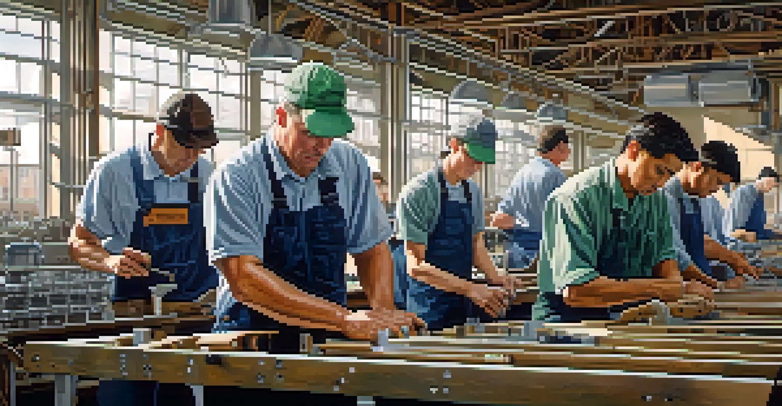 Close-up of skilled workers in Buffalo assembling parts on an assembly line, focusing on hands and tools in a well-lit workspace.