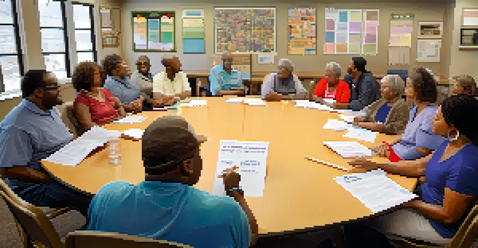 Residents engaged in a lively discussion during a neighborhood association meeting in a cozy community center.